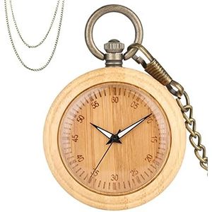 Vintage Zuivere houten zak horloge kwartsbeweging carving arabische cijfers weergeven ronde houten hanger klok brons kettingen Antieke Geschenken (Color : A)