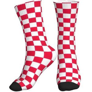 Jkkghll Rood Geruite Witte Vierkanten Print Mannen Vrouwen Mid-Tube Sport Sokken Ademend Atletisch Voor Running Fitness Dagelijkse Slijtage, 1 zwart, One size