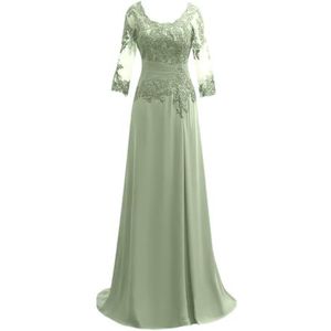 Dames chiffon moeder van de bruid jurk voor bruiloft ruches galajurken cocktailjurk plus size, Stoffige Salie, 32