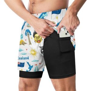 Nieuw-Zeeland Icons Grappige Zwembroek met Compressie Liner & Pocket Voor Mannen Board Zwemmen Sport Shorts