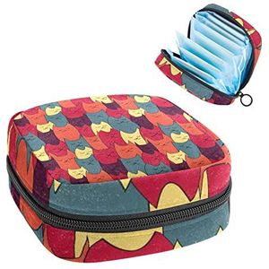 Maandverband Opbergtas,Draagbare Maandverband Opbergzak,Slapen Katten Patroon Oranje Rood Geel, Meerkleurig, 4.7x6.6x6.6 in/12x17x17 cm