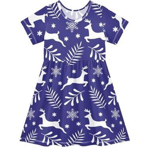 LI ZHI XIN Meisjes Jurk Kinderen Zomer Korte Mouw Ronde Hals Casual Jurken voor Leeftijd 2-8 Sneeuwvlok Herten Patroon, Meerkleurig, 2 jaar