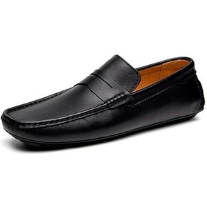 Heren loafers schoen ronde neus veganistisch leer penny rijden loafer schoen lichtgewicht flexibele antislip casual party slip-ons (Color : Black, Size : 44.5 EU)