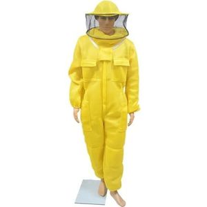 Bijenpak, 3D ademende lucht katoenen stof ontwerp bijenteelt beschermende kleding kleding anti-bijenkleding imker kostuum(Round Hat Yellow,L)
