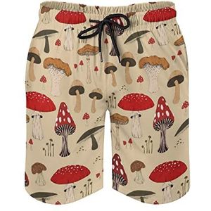 The Various Mushroom Art Zwembroek voor heren, bedrukte boardshorts, strandshorts, badmode, badpakken met zakken, M