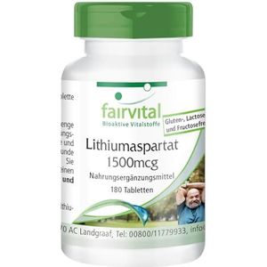 Fairvital Lithium aspartaat 1500μg - 180 tabletten - organisch gebonden lithium - zeer biologisch beschikbaar - getest op kwaliteit en hoge dosering - 100% veganistisch - Made in Germany