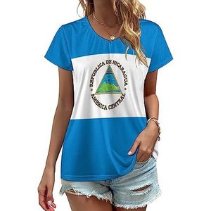 Nicaragua Vlag Dames V-hals T-shirts Leuke Grafische Korte Mouw Casual Tee Tops 4XL