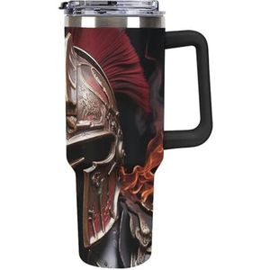 40 oz roestvrijstalen beker met handvat Spartaanse helm grote capaciteit autobeker lekvrije reisbeker koffiemok dubbele drinkdeksel waterfles geschenken voor mannen vrouwen