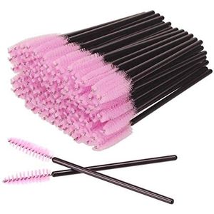 50 stuks wegwerp wimperborstels, mascara, toverstaf, wimper-wenkbrauwapplicator, cosmetische make-upkwastentoolkits (zwart-roze)