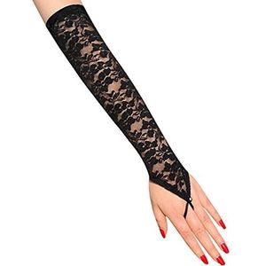 Egurs Bruidshandschoenen, avondhandschoenen, lange vingerloze handschoenen met kant, voor bruiloft, feest, zwart