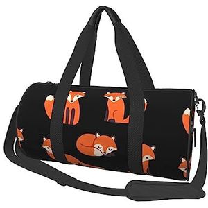 Cartoon Fox Animal Ronde Gym Bag Grote capaciteit Travel Duffle Bag, duurzame Ronde Reizen Sport Tassen, Zwart, One Size, Zwart, Eén maat