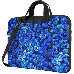 CXPDD Laptoptas met blauwe rozenprint, veelzijdige laptoptas voor dames en heren - laptopschoudertas, Zwart, 13 inch
