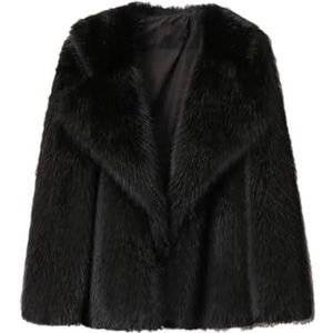 Dames Faux Fur Jas Winter Losse Oversized Lange Overjas, zwarte bontjas, M