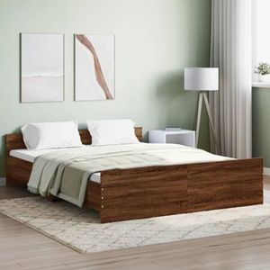 AUUIJKJF Bedden & accessoires Bedframe met hoofdeinde en treeplank bruin eiken 160x200 cm meubels