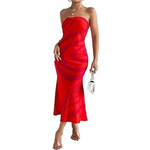 jurken voor dames Elegante damesjurk met all-over print en buisvormige zoom met zeemeermin (Color : rood, Size : Small)