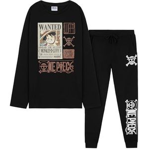 One Piece Pyjamaset, 2-delig, broek en T-shirt voor kinderen van 7-14 jaar, cadeaus voor kinderen met Kerstmis, Zwart, 9-10 jaar