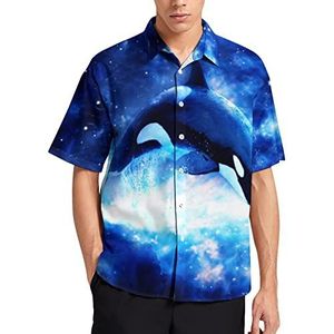 Jumping Killer Whale T-shirt met korte mouwen voor heren, casual knoopsluiting, zomer, strand, top met zak