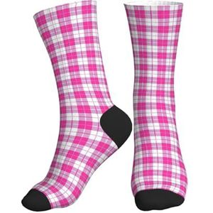 GUOLGP Roze Plaid Print Mid-Tube Sportsokken Voor Mannen Vrouwen Hardlopen Met Antislip Fit Gym Jogging Training, 2 Zwart-2, One size
