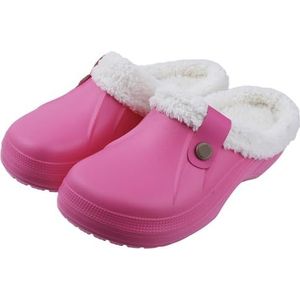 Met bont gevoerde klompen schoenen voor dames en heren winter indoor outdoor waterdichte pluche pantoffels gezellige warme huisslippers tuinschoen, rozerood, 41/42 EU