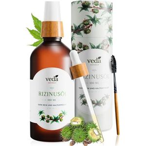 Veda Naturals Rizinusöl (100ml) kaltgepresst nachhaltige Verpackung 100% rein, natürlich Ricinus Communis Öl vegan Castor Oil gut für Augenbrauen, Körper, Haare, Bart, Wimpern und Nägel Laborgeprüft