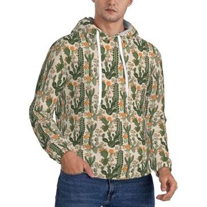 WOmeng Groene Cactus Print Mannen Mode Hoodie Pullover Casual Wear Voor Gift Voor Papa Man Vriend, Zwart, XS