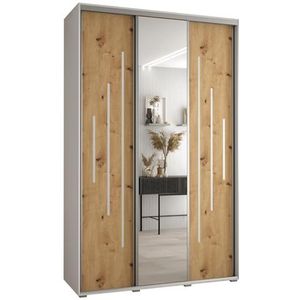 MEBLE KRYSPOL Davos 13 160 Kledingkast met drie schuifdeuren voor slaapkamer - Moderne Kledingkast met spiegel, kledingroede en planken - 235,2x160x45 cm - Wit Artisan Silver