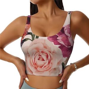Roze Rose Bloem Print Comfortabele Vrouwen Sport Vest Yoga Workout Vest Voor Vrouwen Lichtgewicht Zomer, Zwart, S