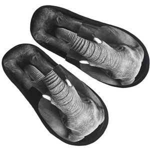 BONDIJ Olifant patroon Print Slippers Zachte Pluche Huis Slippers Warme Slip-on Slides Gezellige Indoor Outdoor Slippers voor Vrouwen, Zwart, one size
