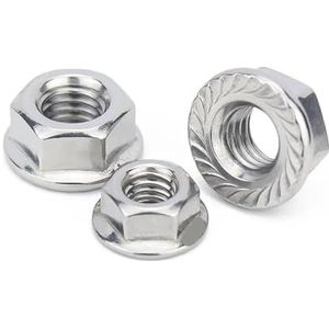 304 roestvrij staal zeskant flensmoer slip gekarteld spinlock zeskant metalen slot(Silver,M8)