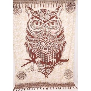 GURU SHOP Bali Batik sarongjurk, wikkelrok, sarong, stranddoek, wanddoek, heren/dames, blauw, synthetisch, maat: één maat, Uil/bruin, Eén Maat