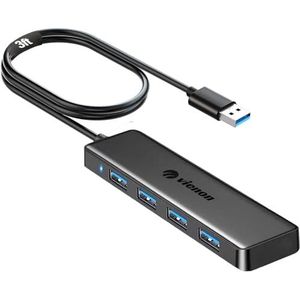 USB Hub, VIENON 4-poorts USB 3.0 Hub USB Splitter USB Expander voor laptop, Xbox, Flash Drive, HDD, Console, Printer, Camera, Keyborad, Muis-3 ft