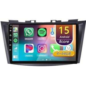 Android 15 Radio,voor Suzuki Swift 2010-2016, 9 Inch Touchscreen Autoradio Met Wireless CarPlay Android Auto Bluetooth WIFI GPS-navigatie Swc(E 8core(8G+128G))