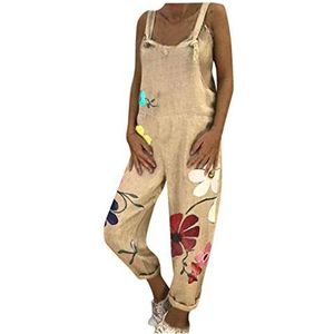 Binggong Jumpsuit dames zomer lang linnen look tuinbroek vrouwen bloemen overall retro zomerbroek Romper baggy broek rompers met zakken