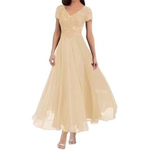 Dames chiffon moeder van de bruid jurk met zakken avondgalajurken cocktailjurk grote maten, Champagne, 32