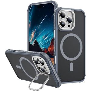 MFAOSHI Magnetische hoes voor iPhone 16 Pro Max/16 Pro/16 Plus/16, slanke matte antislip telefoonhoes met metalen camerabescherming kickstand, grijs, 16 Pro