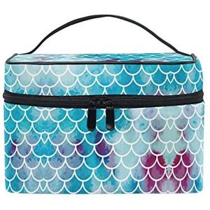 Visschubben zeemeermin blauwe make-up tas organizer cosmeticakoffer toilettas grote tas voor meisjes vrouwen dames