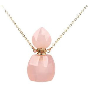 Natuurlijke Witte Amethisten Quartz Rode Agaat Steen Parfum Olie Diffuser Fles Hanger Gouden Ketting Ketting Sieraden Vrouwen (Color : Pink Quartz)