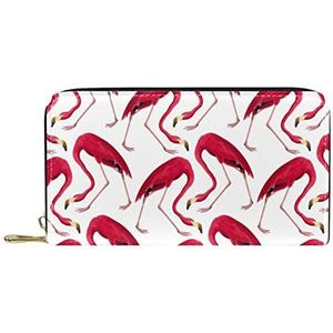 Rode flamingo's patroon portemonnee lederen lederen rits lange portemonnee, Meerkleurig, 20.5x2.5x11.5cm/8.07x1x4.53 in, Klassiek
