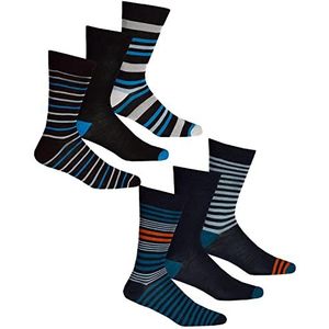 Heren Undercover Bamboo Mid Calf Striped/Argyle/hiel contrastsokken 6 of 12 paar, 12 paar blauw/groenblauw, 6-11