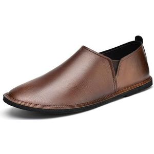 Men's Genuine Leather Buckle Casual Slip-On Loafers Comfort Classic Shoes Fashion Driving Business Dress Shoes (Color : Brown-A, Size : EU 41)