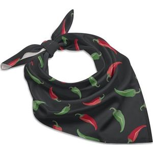 Rode En Groene Paprika's Zachte Vierkante Zijde Hals Hoofd Sjaal Haaraccessoires Mode Sjaals Voor Vrouwen Gift 45 cm x 45 cm