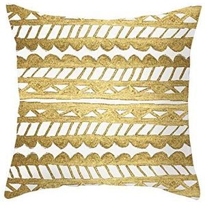 Ethereval Linnen kussenslopen lang kussen voor terrasmeubilair golvende strepen driehoek coversheets vervanging buiten stoel rieten wit goud - 45 x 45 cm