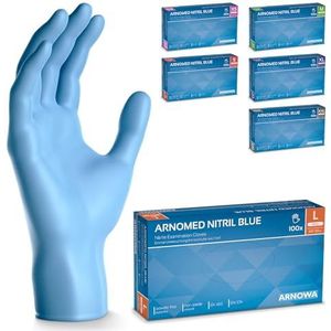 ARNOMED wegwerphandschoenen blauw L, nitril handschoenen 100 stuks/doos, poedervrij & latexvrije handschoenen, wegwerphandschoen in XS, S, M, L, XL & XXL, wegwerp handschoenen, wegwerp handschoen