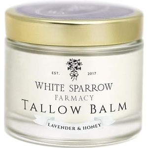 White Sparrow Farmacy Biologische Grass Fed Tallow Balsem - (Lavendel & Honing) Organisch Tallow van 100% Grass Fed Kows & Alle Organische Ingrediënten. Voor Gezicht en Lichaam. (2.0 oz)