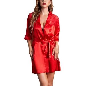 JMORCO Satijnen badjas satijnen badjas zijdeachtige badjas lingerie nachtjapon lichtgewicht loungewear pyjama nachtkleding, Rood, XL