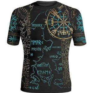 Unisex Viking Vegvisir Rune T-shirt - Noordse 3D-geprinte Tattoo Couple Casual Harajuku Korte Mouw - Middeleeuwse IJslandse Pagan Comfortabele Losse Track Top (Color : Viking A, Size : XL)