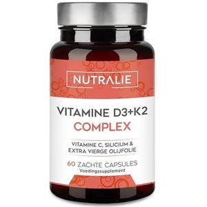 Vitamine D3 en K2 10000 IE - Immuniteit Botten Spieren - Vit D3 K2 MK7 met Vit C en Extra Vierge Olijfolie - 60 Softgels Vitamine D-complex Nutralie