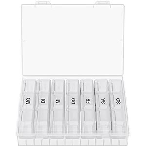 WELLGRO Tablettenbox voor 7 dagen - pillendoos elk 3 vakken per dag - klapdeksel met druksluiting - opbergdoos - BPA-vrij kunststof, kleur: wit