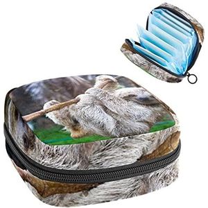 Periode Pouch Draagbare Tampon Opbergtas,Tampon Houder voor Portemonnee Vrouwelijke Product Organizer,Luiaard Dier, Meerkleurig, 4.7x6.6x6.6 in/12x17x17 cm