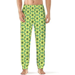 Geel madeliefjespatroon geometrische heren slaap pyjama lounge broek rechte pasvorm slaap bodems zachte lange pyjama broek nachtkleding